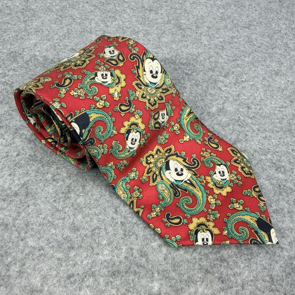 Disney Mickey Mouse Balancine Save The Children Paisley Red Silk Tie 53in